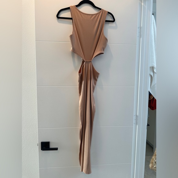 Fortexo khaki cutout waist midi bodycon tank dress summer vacation party beach S - Picture 7 of 12